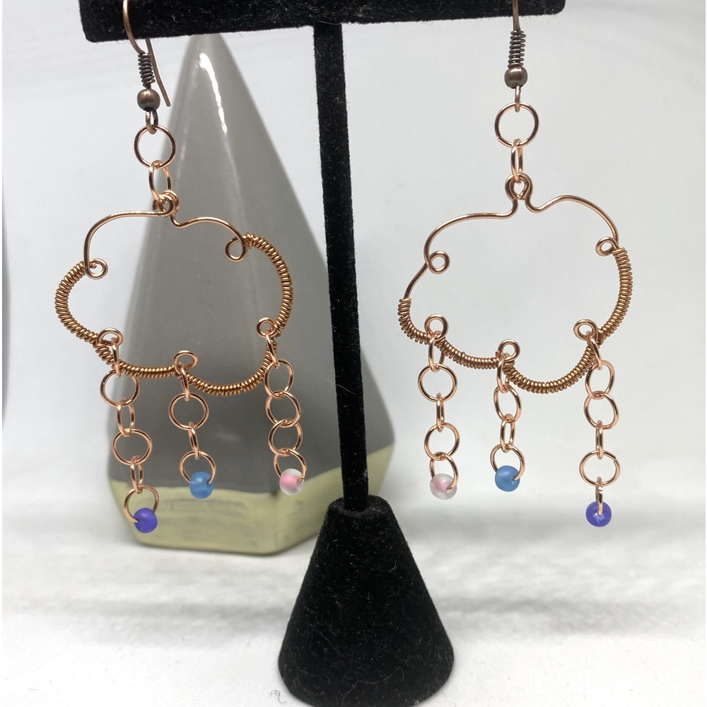 Handmade, Wire, Wrapped, Copper, Cloud earrings